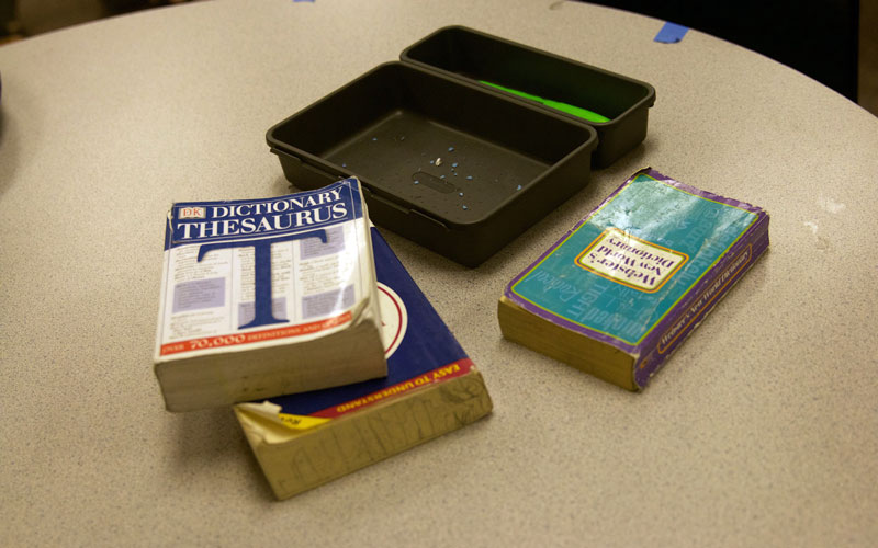 The reference books in Sunnyslope Elementary’s language arts classrooms are showing their age. (Photo by James Anderson/Cronkite News)