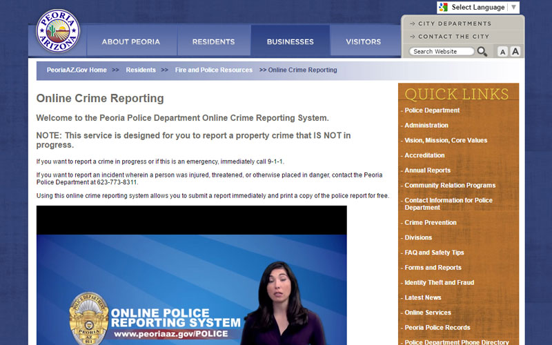 The city of Peoria offers crime reporting services through its website. (Cronkite News)