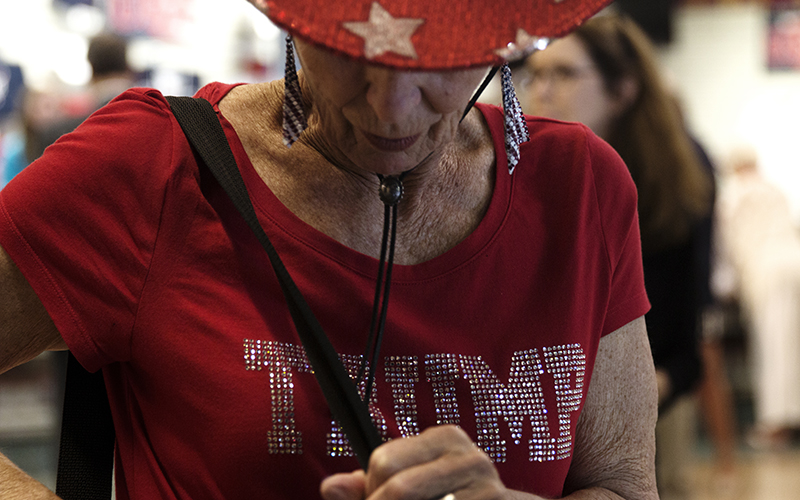 Arizona delegate Barbara Wyllie shows her party spirit at the Republican National Convention. (Photo by Christopher West/Cronkite News)