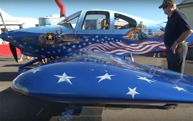 Rodney Jarrell’s plane is a flying a work of art, one that honors our nation’s heroes. (Photo by Tyler Fingert/Cronkite News)