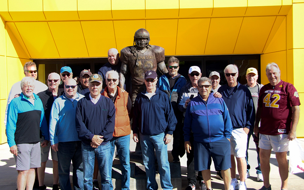 For 30 years, a group of friends that includes veterans and 9/11 responders have come together to attend a football game at stadiums around the country. They recently bonded at an Arizona State football game. (Photo courtesy of Sean Lynch/Sun Devil Athletics)