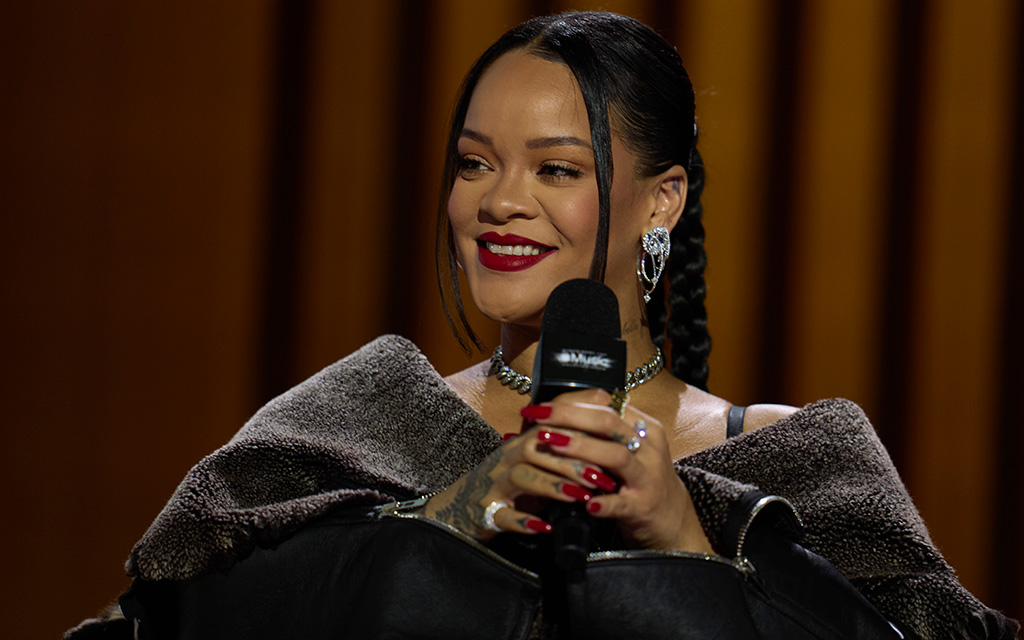 Rihanna speaks during Thursday's press conference for the Apple Music Super Bowl 57 halftime show at the Phoenix Convention Center. (Photo by Cooper Neill/Getty Images)