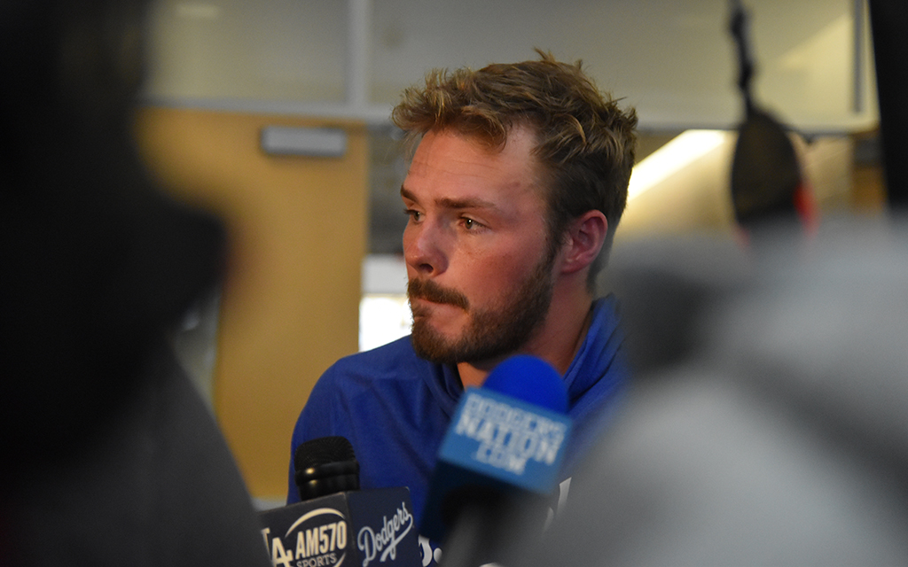 Gavin Lux speaks to the media after his ACL tear.