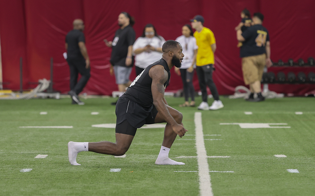 Arizona State defensive lineman Travez Moore credits Joe Connolly for training him and his teammates to impress NFL scouts during pro day. (Photo by Grace Edwards/Cronkite News)