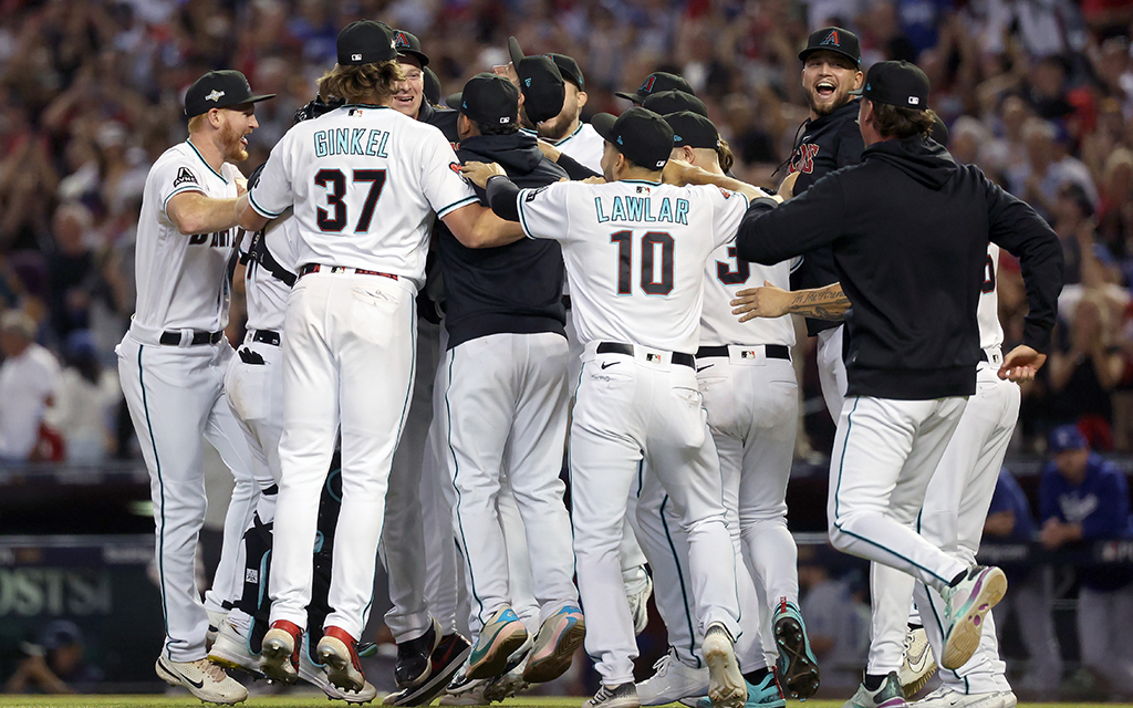 Arizona Diamondbacks celebrating on the mound.