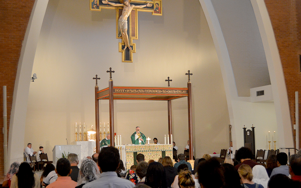 Bishop John Dolan stands before the congregation at the Saints Simon and Jude Cathedral on N. 27th Avenue in Phoenix on Sept. 10, 2023 during the Mass of Remembrance for People Who Died by Suicide. (Photo by Deanna Pistono/Cronkite News)