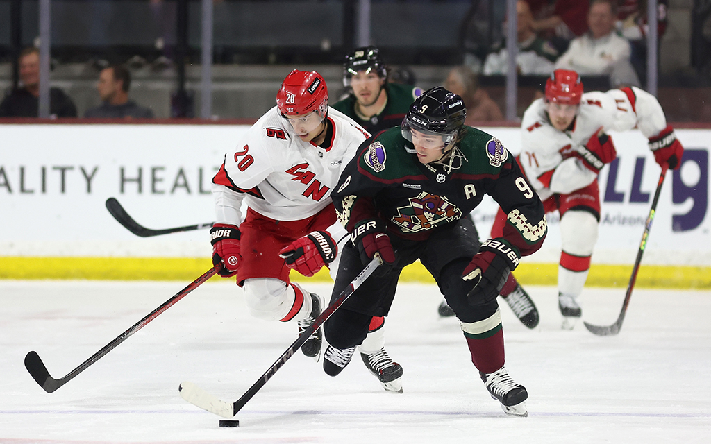 Arizona Coyotes forward Clayton Keller aims to guide the team through a critical second-half push after a recent setback due to a nine-game skid. (Photo by Christian Petersen/Getty Images)