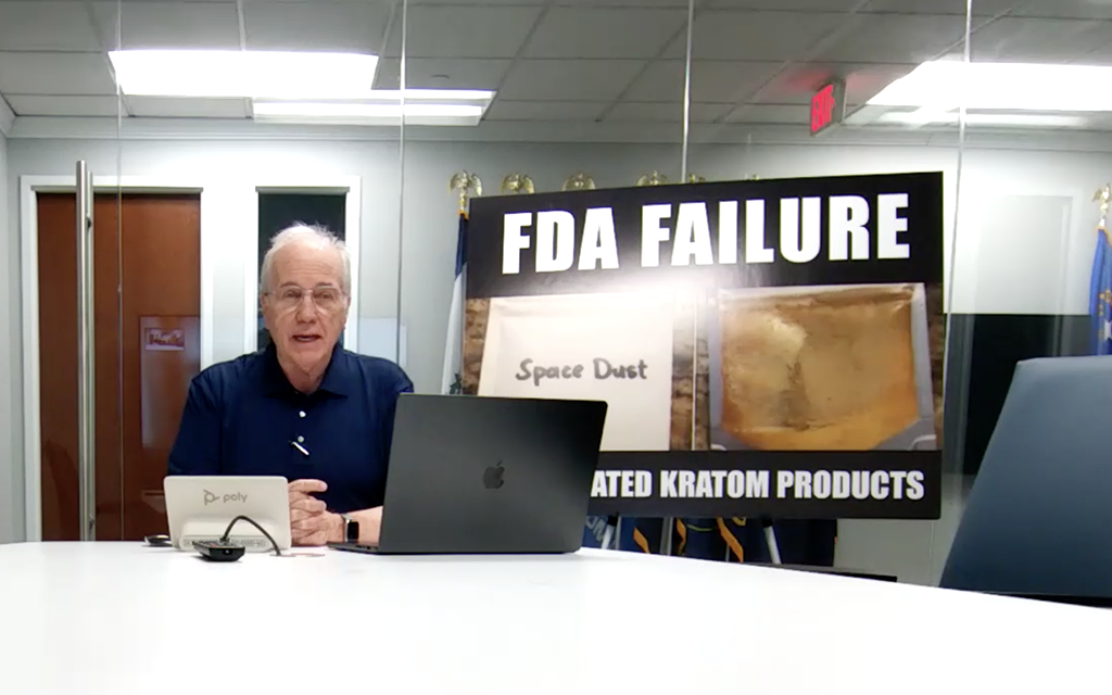 Mac Haddow, senior fellow on public policy at the American Kratom Association during a Zoom interview on Feb. 6, 2024. (Photo by Denzen Cortez/Cronkite News)
