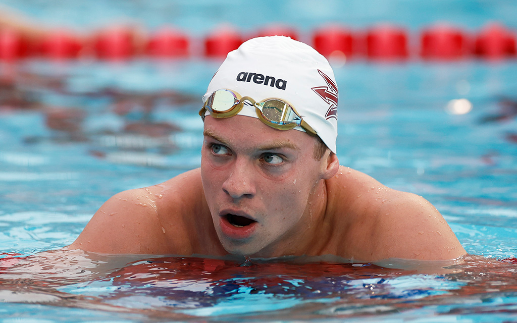 Leon Marchand has returned to his hometown of Toulouse, France, to train before an Olympics that will feature an international spotlight. (Photo by Sarah Stier/Getty Images)